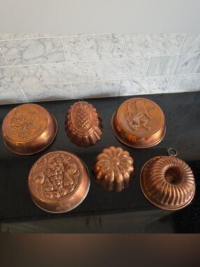 Vintage Set of 6 Wall Hanging Copper Jello Molds - Rustic Country Farmhouse